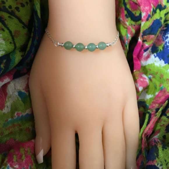 Green Aventurine Sterling Silver Bracelet- Genuine Green Aventurine Bracelet - Picture 4 of 5
